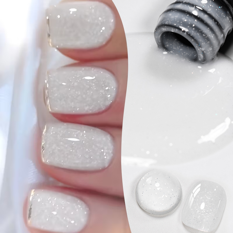 Resin Art Varnish - 7ml Schneeflocken-Pailletten Glitzer-Gel Nagellack Milchig-Weiß Rosa