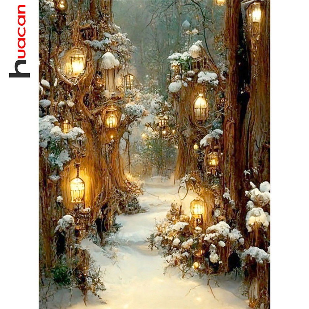 Resin Art Wallpaper - Huacan Diy Diamant Mosaik Winter Landschaft