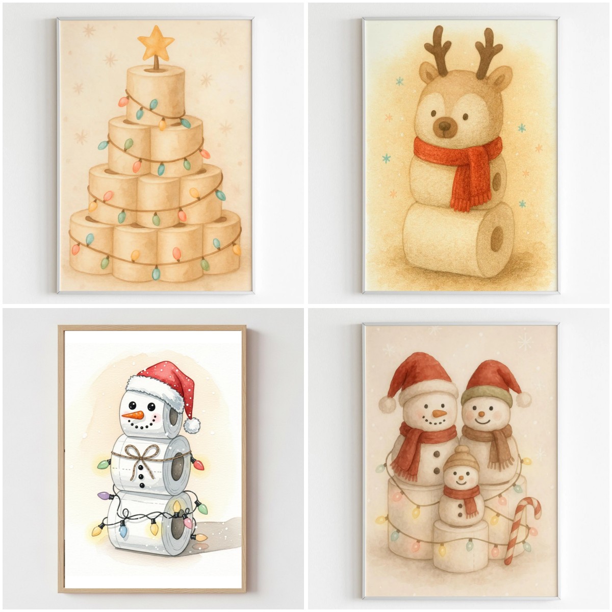 Resin Art Wallpaper - Weihnachtliche Lustige Toilettenpapier-Wandkunst Niedlicher Schneemann Rentier