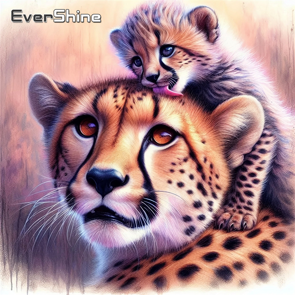 Resin Art Wallpaper - Evershine Diamantmalerei Tierbild Strass-Stickerei Leopard Vollquadrat-Diamantmosaik